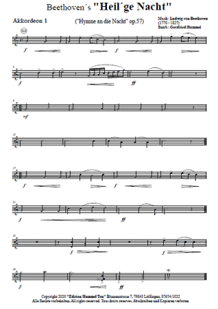 Beethoven's Heil'ge Nacht, Hymne an die Nacht op. 57, Ludwig van Beethoven, Gottfried Hummel, Akkordeonorchester, Chorwerk, festlich, Konzertstück, leicht-mittelschwer, mit Easy-Stimme, Weihnachtszeit, Akkordeon Noten