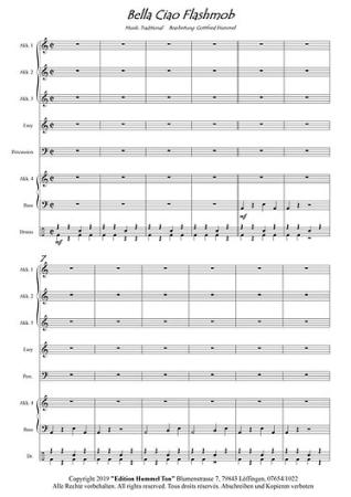 Bella Ciao Flashmob, Partitur, Probeseite, Gottfried Hummel, Akkordeonorchester, Showfeeling, Traditional, Partisanenlied, Sommerhit, mittelschwer, Easy-Stimme, Akkordeon Noten