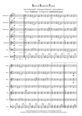 Best of Boarisch Power, Gottfried Hummel, Akkordeonorchester, Medley, Potpourri, Stimmungskracher, Easystimme, Kiddystimme, leicht-mittelschwer, Akkordeon Noten, Notenbeispiel