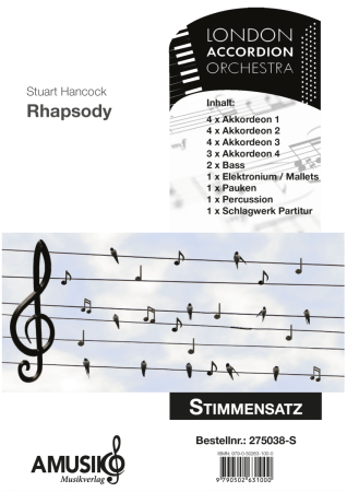 Rhapsody, Stuart Hancock, Akkordeonorchester, London Accordion Orchestra, Originalkomposition, Wertungsstück, Wettbewerbsliteratur, mittelschwer-schwer, Oberstufe, Originalmusik, Akkordeon Noten