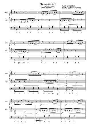 Blumenduett (aus Lakmé), Léo Delibes, Gottfried Hummel, Akkordeon-Duo, Oper, Werbung, Werbesong, mittelschwer, Duo Noten, Akkordeon Noten, Notenbeispiel