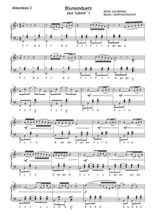 Blumenduett (aus Lakmé), Léo Delibes, Gottfried Hummel, Akkordeon-Duo, Oper, Werbung, Werbesong, mittelschwer, Duo Noten, Akkordeon Noten, Beispielseite