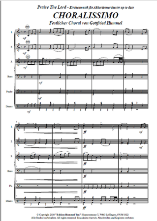 Choralissimo, Partitur, Probeseite, Gottfried Hummel, Akkordeonorchester, festlicher Choral, Kirchenmusik, Kirchenkonzert, leicht-mittelschwer, Originalkomposition, Originalmusik, Akkordeon Noten