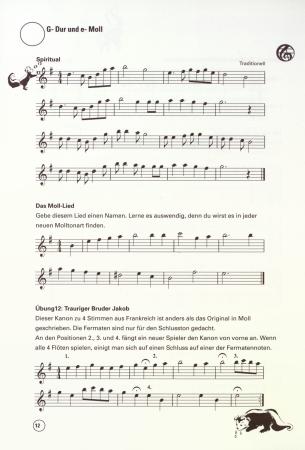 Die D2-Schule für Sopranflöte (Spielmannsflöte), Bernd Nawrat, Flötenschule, Spielmannszug-Flöte, Schulwerk, Lehrwerk, Molltonleitern, Molltonarten, praktische Gehörbildung, Vortragsstücke, Duette, leicht, Flöten Noten, Einblick ins Heft