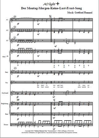 Der Montag-Morgen-Keine-Lust-Frust-Song, Twist, Gottfried Hummel, Akkordeonorchester, leicht, Easy-Stimme, Originalkomposition, Originalmusik, Akkordeon Noten
