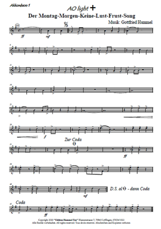 Der Montag-Morgen-Keine-Lust-Frust-Song, Twist, Gottfried Hummel, Akkordeonorchester, leicht, Easy-Stimme, Originalkomposition, Originalmusik, Akkordeon Noten