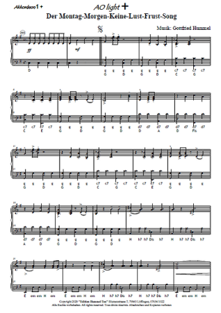 Der Montag-Morgen-Keine-Lust-Frust-Song, Twist, Gottfried Hummel, Akkordeonorchester, leicht, Easy-Stimme, Originalkomposition, Originalmusik, Akkordeon Noten