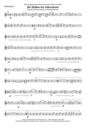 Die Helden des Akkordeons, Gottfried Hummel, Akkordeonorchester, Ehrungsmarsch, Konzertmarsch, Marschmusik, Easystimme, Kiddystimme, leicht-mittelschwer, Akkordeon Noten, Originalkomposition, Originalmusik, Probeseite