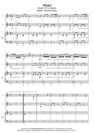 Die Kegelduette, Wolfgang Amadeus Mozart Thommy Reeg Kammermusik-Spielheft, 2 Melodieinstrumente (in C, Bb, Es, C (Bass-Schlüssel)), Begleitstimme (Akkordeon oder Klavier), mittelschwer, Kammermusik Noten, Einblick in die Noten