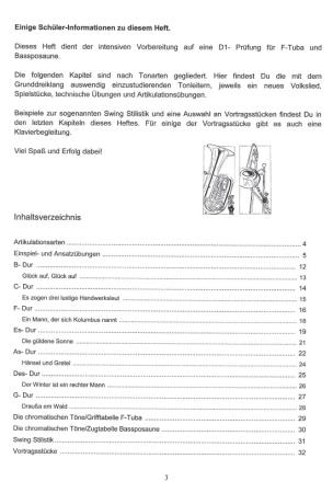 Übungsheft D1 für Tuba in F/Bassposaune, Bernd Nawrat, Blechblasinstrumente, tiefes Blech, Prüfungsvorbereitung, D-Lehrgang, Einzelunterricht, Gruppenunterricht, Spielstücke, Vortragsstücke, leicht, Musiktheorie, praxisorientiert, Posaunen Noten, Tuba Not