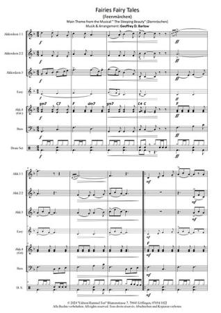 Fairies Fairy Tales, Geoffrey D. Barlow, Akkordeonorchester, Hauptthema aus dem Musical Dornröschen, Easy-Stimme, Kiddy-Stimme, leicht-mittelschwer, Akkordeon Noten, Beispielseite