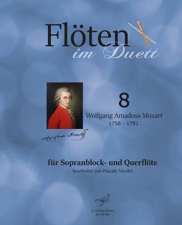 Flöten im Duett 8, Wolfgang Amadeus Mozart, Pascale Nicolet, Spielheft, Sopranblockflöte und Querflöte, Flötenduo, 2 Flöten, klassische Musik, Wiener Klassik, Klaviersonaten, Duo-Noten, Noten für Flötenduo, Cover
