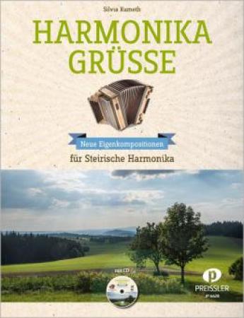 Harmonika Grüße, Silvia Kumeth, Steirische Harmonika, Griffschrift, Spielheft, Soloband, Originalkompositionen, leicht-mittelschwer, inkl. CD, Noten für die Steirische Harmonika, Cover