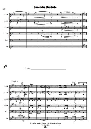 Insel der Fantasie, Werner Heetfeld, Schüler-Orchester, Akkordeon-Orchester, Suite in 4 Sätzen, viersätzig, leicht, Akkordeon Noten, erste Orchesterstücke, Einblick in die Noten