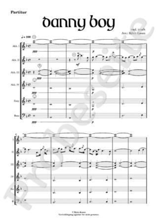 Danny Boy, Björn Kasan, Akkordeon-Orchester, Akkordeon-Ensemble, Air, Irish Traditional, alte irische Melodie, gälische Folklore, leicht-mittelschwer, Easy-Stimme, Akkordeon Noten, Ansichtsseite