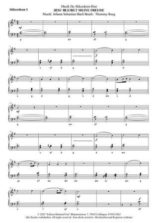 Jesu bleibet meine Freude, Johann Sebastian Bach, Thommy Reeg, Spielstück für Akkordeon-Duo, Standardbass MII, mittelschwer, Akkordeon Noten, BWV 147, Probeseite