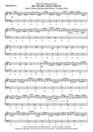 Jesu bleibet meine Freude, Johann Sebastian Bach, Thommy Reeg, Spielstück für Akkordeon-Duo, Standardbass MII, mittelschwer, Akkordeon Noten, BWV 147, Beispielseite