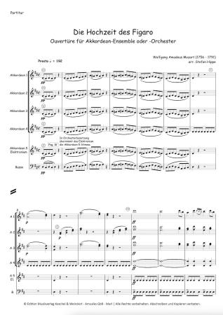 Ouvertüre zu "Die Hochzeit des Figaro", Wolfgang Amadeus Mozart, Stefan Hippe, Akkordeon-Ensemble, Akkordeon-Orchester, Oper, Zugabe, Eröffnungsstück, Konzertstück, (mittelschwer-) schwer, Akkordeon Noten, Notenbeispiel