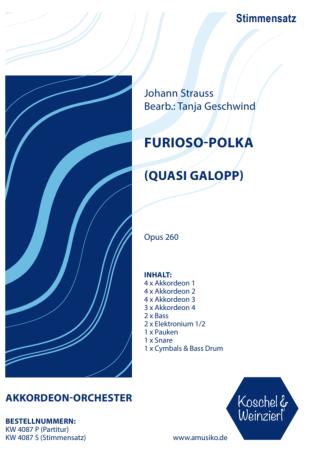 Furioso-Polka (Quasi Galopp), Johann Strauss, Tanja Geschwind, Akkordeon-Orchester, mittelschwer-schwer, Akkordeon Noten, Stimmensatzdeckblatt