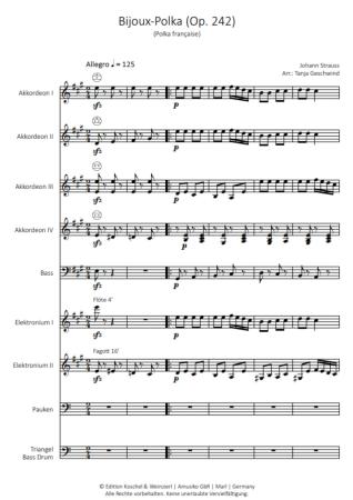 Bijoux-Polka, Johann Strauss, Tanja Geschwind, Akkordeon-Orchester, Polka française, mittelschwer-schwer, Akkordeon Noten, Notenbeispiel