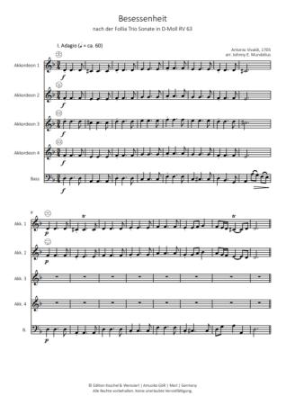 Preview: Besessenheit, Antonio Vivaldi, Johnny E. Mundelius, Akkordeon-Ensemble, Akkordeon-Quintett, mittelschwer bis schwer, Akkordeon Noten, Notenbeispiel