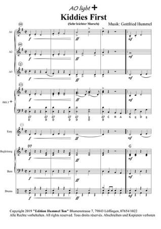 Kiddies First, Gottfried Hummel, Akkordeonorchester, Kinderorchester, Schülerorchester, Marsch, leicht, Easy-Stimme, Originalkomposition, Originalmusik, Akkordeon Noten, Anfänger, erste Orchesterstücke