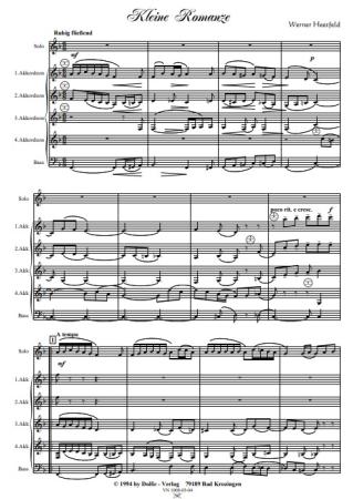 Kleine Romanze, Werner Heetfeld, Akkordeon-Orchester, Solo-Instrument, romantisches Spielstück, Originalkomposition, leicht, Akkordeon Noten, Originalmusik, Probeseite