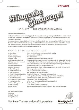 Klingende Ziachorgel, Peter Thurner, Josef Rupprechter, Steirische Harmonika, Griffschrift, Spielheft, Soloband, 19 innovative Stücke, für Bühne & Konzert, Klassiker der Volksmusik, bekannte Volkslieder, traditionelle Volksweisen, Neubearbeitungen, modern