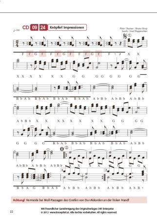 Knöpferl Gaudi auf der Walleralm, Peter Thurner, Steirische Harmonika, Griffschrift, Spielheft, Soloband, mittelschwer-schwer, ​inkl. Audio-CD, Harmonika Noten, Beispielseite