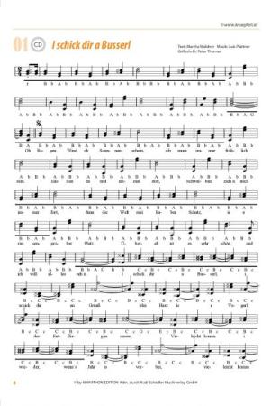 Knöpferlstadl, Peter Thurner, Steirische Harmonika, Griffschrift, Spielheft, Soloband, Unterhaltungsmusik, Unterhaltungslieder, Evergreens, Polka, Walzer, Jodler, leicht-mittelschwer, ​inkl. Audio-CD, Harmonika Noten, Probeseite