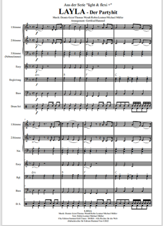 LAYLA, Sommerhit 2022, Dennis Geist, Thomas Wendt, Robin Leutner, Michael Müller, Gottfried Hummel, Akkordeon-Orchester, Partymusik, Mallorca, Malle, Festzelt, Easystimme, Kiddystimme, leicht-mittelschwer, Akkordeon Noten, Beispielnoten