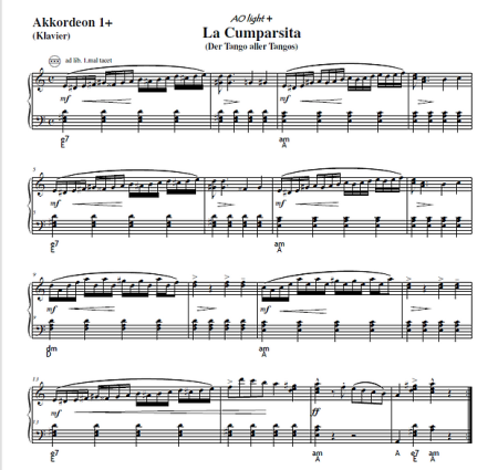 La Cumparsita, Tango, Gerardo Matos Rodriguez, Gottfried Hummel, Akkordeonorchester, Klassiker, leicht-mittelschwer, Easy-Stimme, Akkordeon Noten