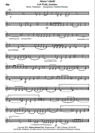 Leb Wohl, Jasmina, Gottfried Hummel, Akkordeonorchester, Schlager, Evergreen, Unterhaltungsmusik, mittelschwer, Easy-Stimme, Akkordeon Noten, Sommerkonzert, Unterhaltungsauftritt
