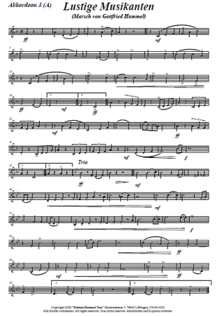 Lustige Musikanten, Marsch, Gottfried Hummel, Akkordeonorchester, leicht-mittelschwer, Akkordeon Noten