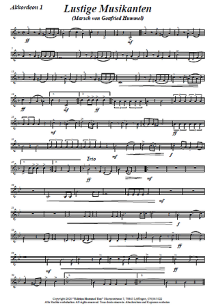 Lustige Musikanten, Marsch, Gottfried Hummel, Akkordeonorchester, leicht-mittelschwer, Akkordeon Noten