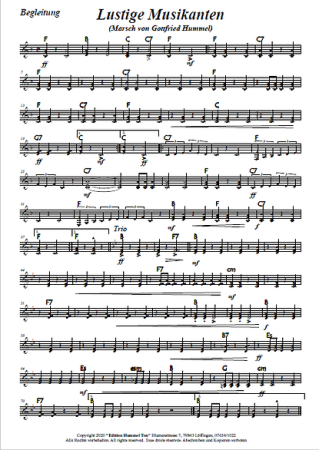 Lustige Musikanten, Marsch, Gottfried Hummel, Akkordeonorchester, leicht-mittelschwer, Akkordeon Noten