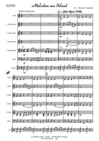 Melodien aus Irland, Werner Heetfeld, Akkordeon-Orchester, Medley, Potpourri, Polka, Air, leicht, Kiddystimme, Easy-Stimme, Akkordeon Noten, Notenbeispiel