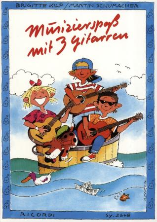 Musizierspaß mit 3 Gitarren, Brigitte Kilp, Martin Schumacher, Gitarren-Trio, Spielheft, Gruppenunterricht, für Kinder, kindgerechte Stücke, Kanon, leicht, erstes Ensemblespiel, Gitarren Noten, Cover