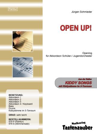Open Up!, Jürgen Schmieder, Schülerorchester, Akkordeonorchester, sehr leicht, Kiddystimme, Konzertopener, Originalkomposition, Originalmusik, erste Orchesterstücke, Anfänger, Akkordeon Noten, erste Erfahrung im Orchester