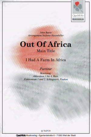 Out Of Africa - Main Theme, John Barry, Stefanie Hazenbiller, Filmmusik für Akkordeonorchester, Soundtrack, mittelschwer, Akkordeon Noten
