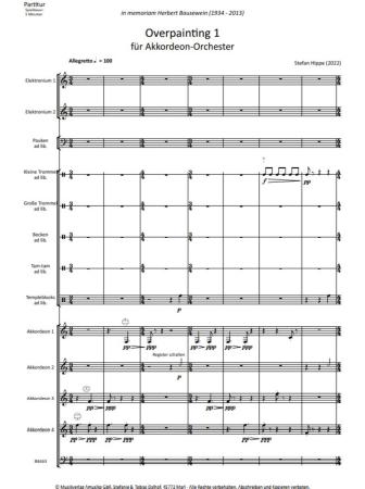 Overpainting I-VI, Wolfgang Jacobi, Stefan Hippe, Akkordeon-Orchester, Auftragskomposition, 6 Sätze, sechssätzig, Übermalung spanischer Volkslieder, sehr schwer, anspruchsvoll, Höchststufe, Akkordeon Noten, Probeseite
