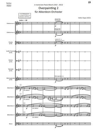 Overpainting I-VI, Wolfgang Jacobi, Stefan Hippe, Akkordeon-Orchester, Auftragskomposition, 6 Sätze, sechssätzig, Übermalung spanischer Volkslieder, sehr schwer, anspruchsvoll, Höchststufe, Akkordeon Noten, Blick in die Noten