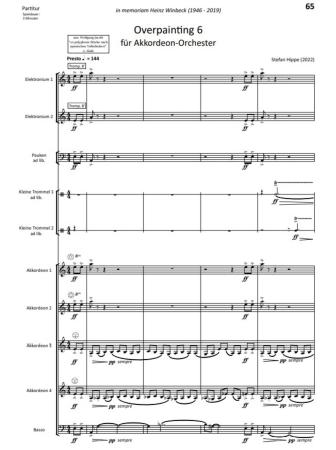 Overpainting I-VI, Wolfgang Jacobi, Stefan Hippe, Akkordeon-Orchester, Auftragskomposition, 6 Sätze, sechssätzig, Übermalung spanischer Volkslieder, sehr schwer, anspruchsvoll, Höchststufe, Akkordeon Noten, Beispielnoten