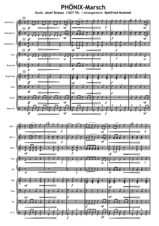 PHÖNIX-Marsch, Josef Strauß, Gottfried Hummel, Akkordeonorchester, Eröffnungsstück, Konzertopener, mittelschwer, Easy-Stimme, Akkordeon Noten