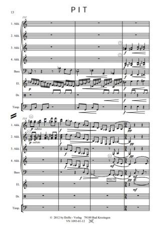 PIT Humoreske, Peter Iljitsch Tschaikowsky, Werner Heetfeld, Originalkomposition, Akkordeon-Orchester und Solo-Elektronium, Thema aus Klavierkonzert, Konzertstück, anspruchsvoll, schwer, Originalmusik, Akkordeon Noten, Blick in die Noten