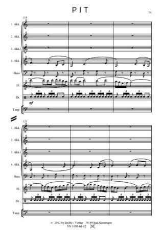 PIT Humoreske, Peter Iljitsch Tschaikowsky, Werner Heetfeld, Originalkomposition, Akkordeon-Orchester und Solo-Elektronium, Thema aus Klavierkonzert, Konzertstück, anspruchsvoll, schwer, Originalmusik, Akkordeon Noten, Blick in die Partitur