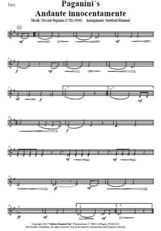 Paganini's Andante Innocentamente, Niccolò Paganini, Gottfried Hummel, Akkordeonorchester, mittelschwer, Easy-Stimme, Teufelsgeiger, Akkordeon Noten