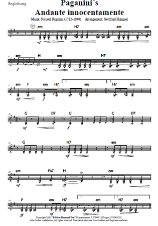 Paganini's Andante Innocentamente, Niccolò Paganini, Gottfried Hummel, Akkordeonorchester, mittelschwer, Easy-Stimme, Teufelsgeiger, Akkordeon Noten