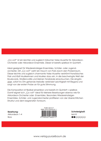Ça va?, Alexander Jekic, Akkordeon-Orchester, Akkordeon-Schülerorchester, Akkordeon-Kinderorchester, Valse Musette, Musettewalzer, sehr leicht-leicht, Originalkomposition, Originalmusik, Akkordeon Noten, Klappentext