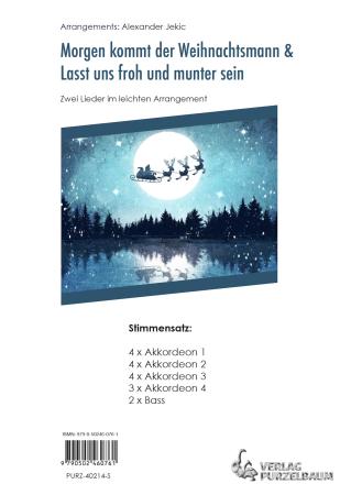 Preview: Morgen kommt der Weihnachtsmann/Lasst uns froh und munter sein, Alexander Jekic, Akkordeon-Orchester, Akkordeon-Ensemble, Jugend-Orchester, 2 Weihnachtslieder, sehr leicht-leicht, Akkordeon Noten, Stimmensatzdeckblatt
